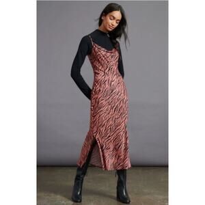 ANTHROPOLOGIE Elyse Midi Dress Tiger Stripe XL Animal Print Safari Vintage Edge